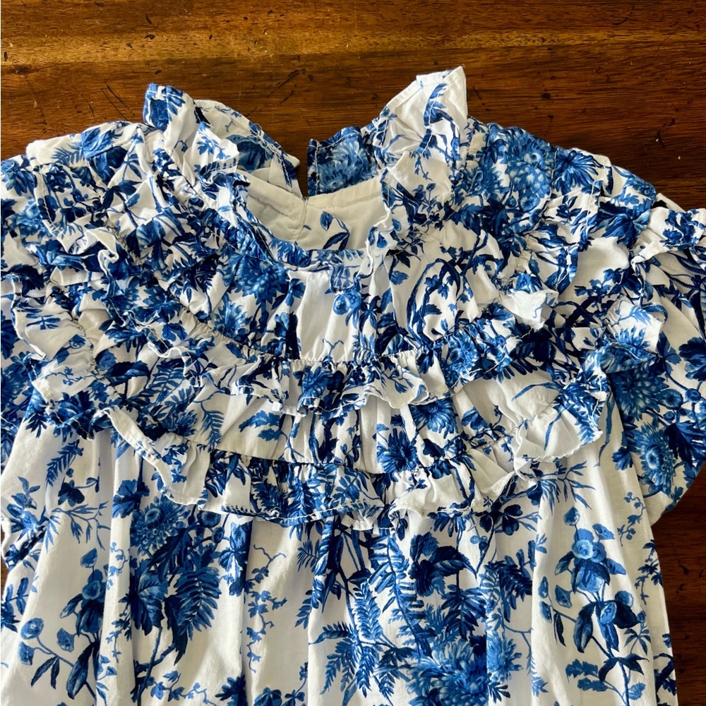 Janie and Jack Floral Blue and White Dress Sz 7 - Picture 2 of 10